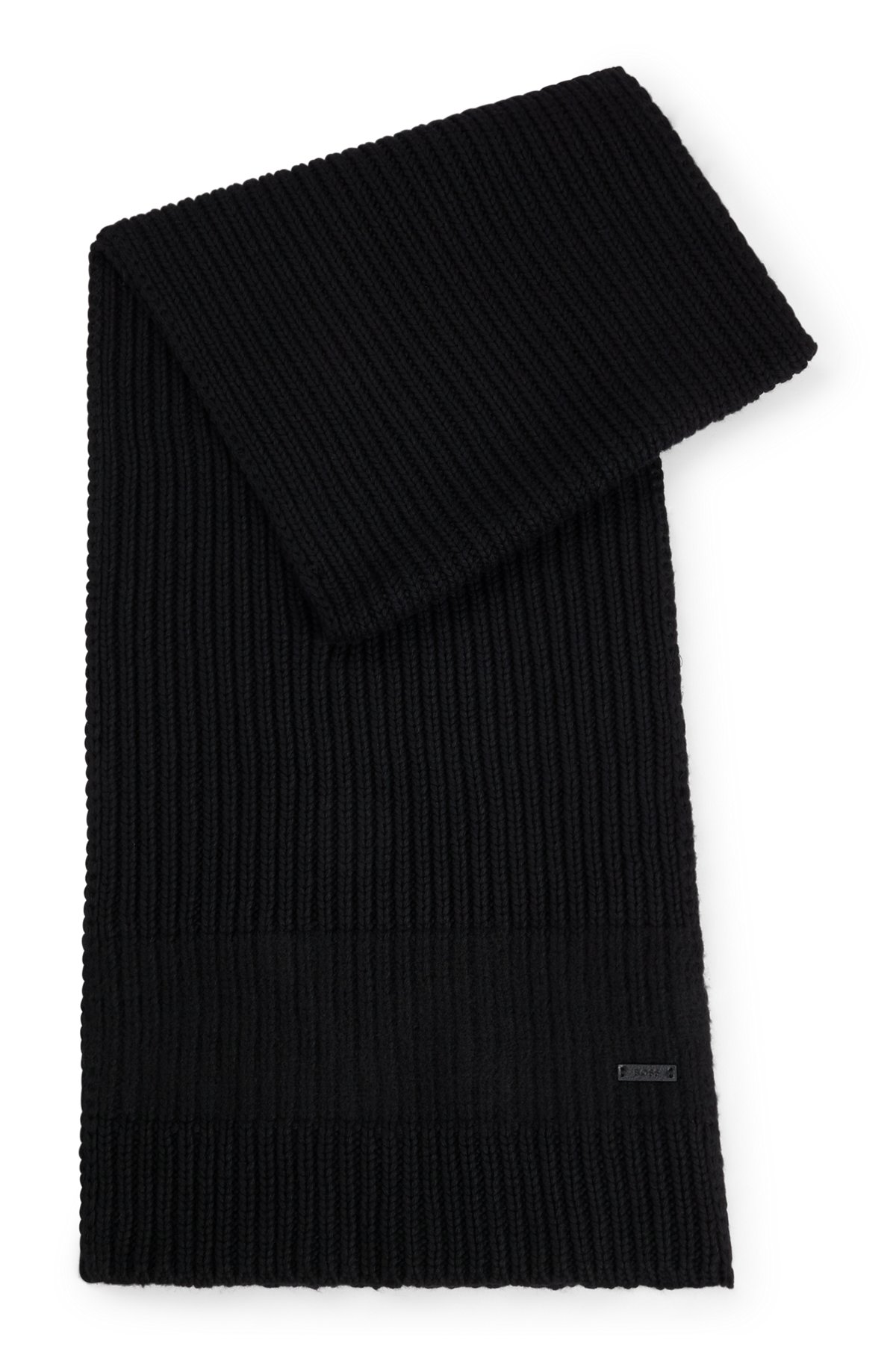BOSS - Knitted scarf with faux-leather logo plaque