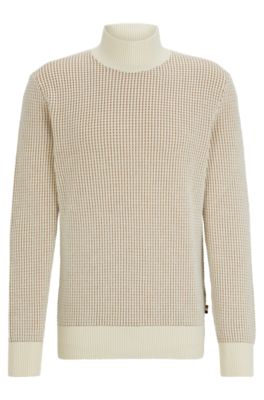 BOSS - Mock-neck sweater in structured cotton and virgin wool