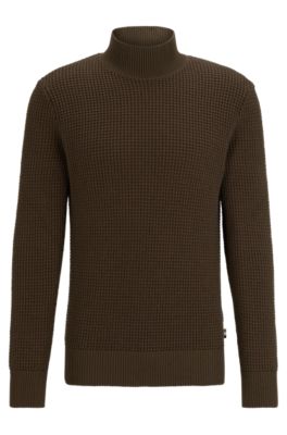 BOSS - Ribbed sweater in metallised fabric with mock neckline