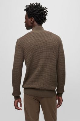 BOSS - Mock-neck sweater in structured cotton and virgin wool 