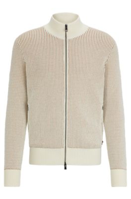 BOSS - Zip-up cardigan in cotton and virgin wool