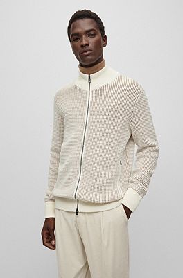 Zip-up cardigan in cotton and virgin wool