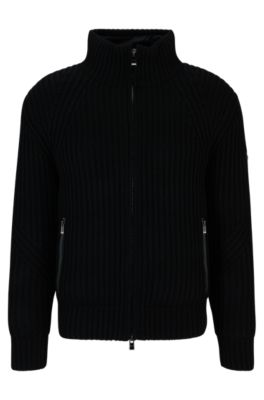Shop Hugo Boss Relaxed-fit Cardigan In Virgin Wool With Chunky Structure In Black