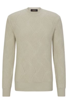 Hugo Boss Mixed-structure Sweater In Virgin Wool And Cashmere In Light Beige