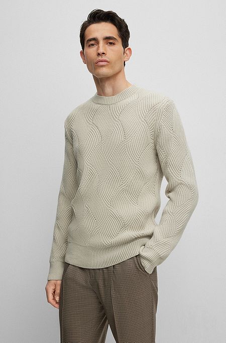 Mixed-structure sweater in virgin wool and cashmere, Light Beige