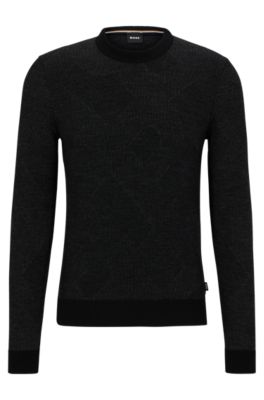 Hugo Boss Virgin-wool Sweater With Two-tone Monogram Jacquard In Black