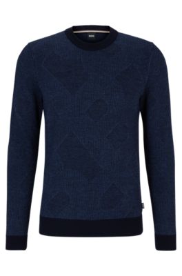 BOSS - Virgin-wool sweater with two-tone monogram jacquard