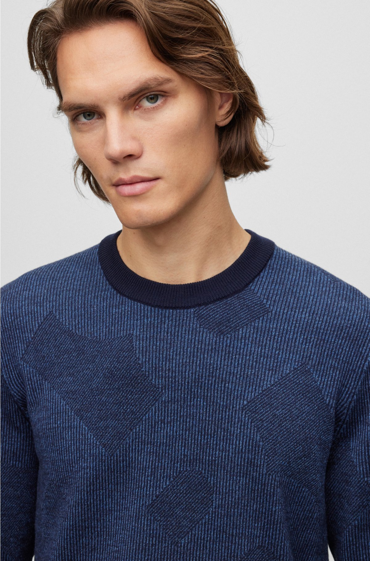 Regular Fit Jacquard-knit jumper - Navy blue/Patterned - Men