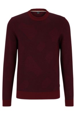 Hugo Boss Virgin-wool Sweater With Two-tone Monogram Jacquard In Dark Red