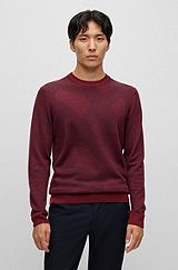 Virgin-wool sweater with two-tone monogram jacquard, Dark Red
