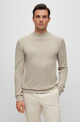 BOSS - Ribbed sweater in metallised fabric with mock neckline