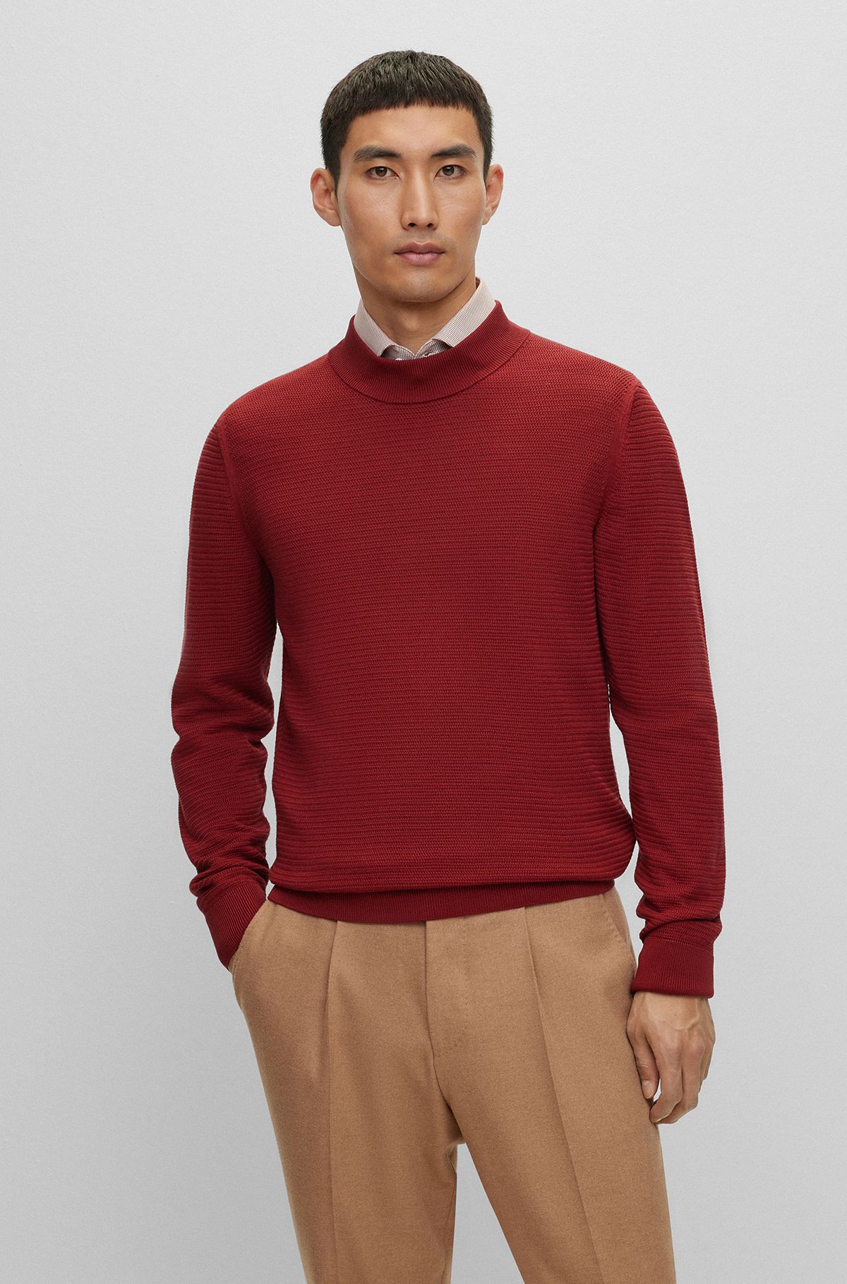Mock-neck sweater in knitted silk, Red