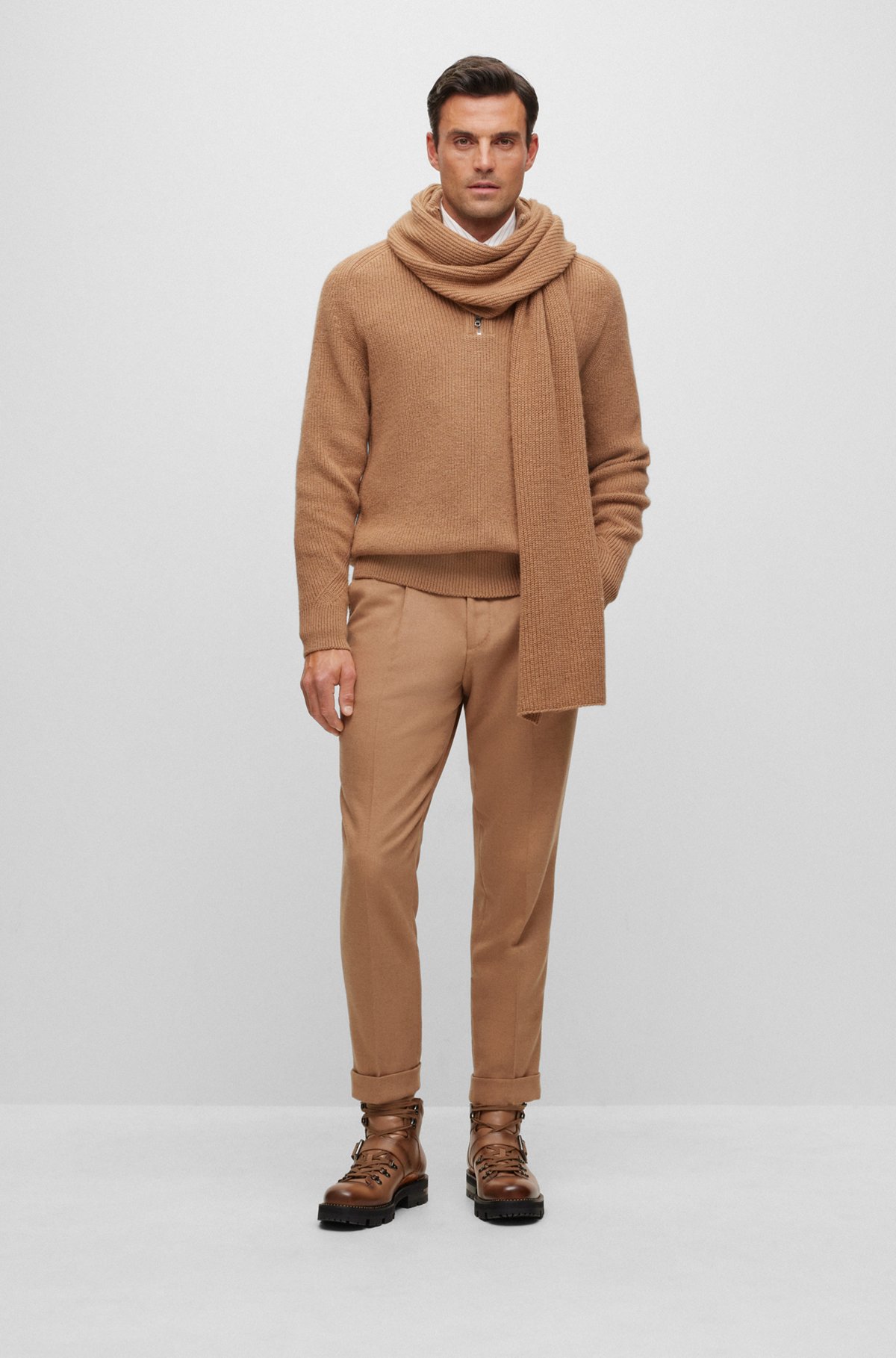 BOSS - Camel-hair sweater with zip neckline - Beige BOSS - Camel-hair sweater with zip neckline - Beige
