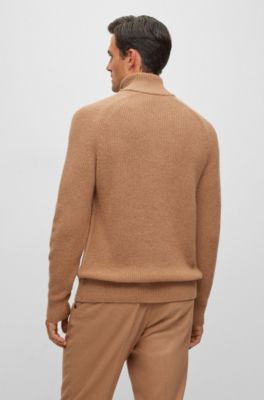BOSS Camelhair sweater with zip neckline