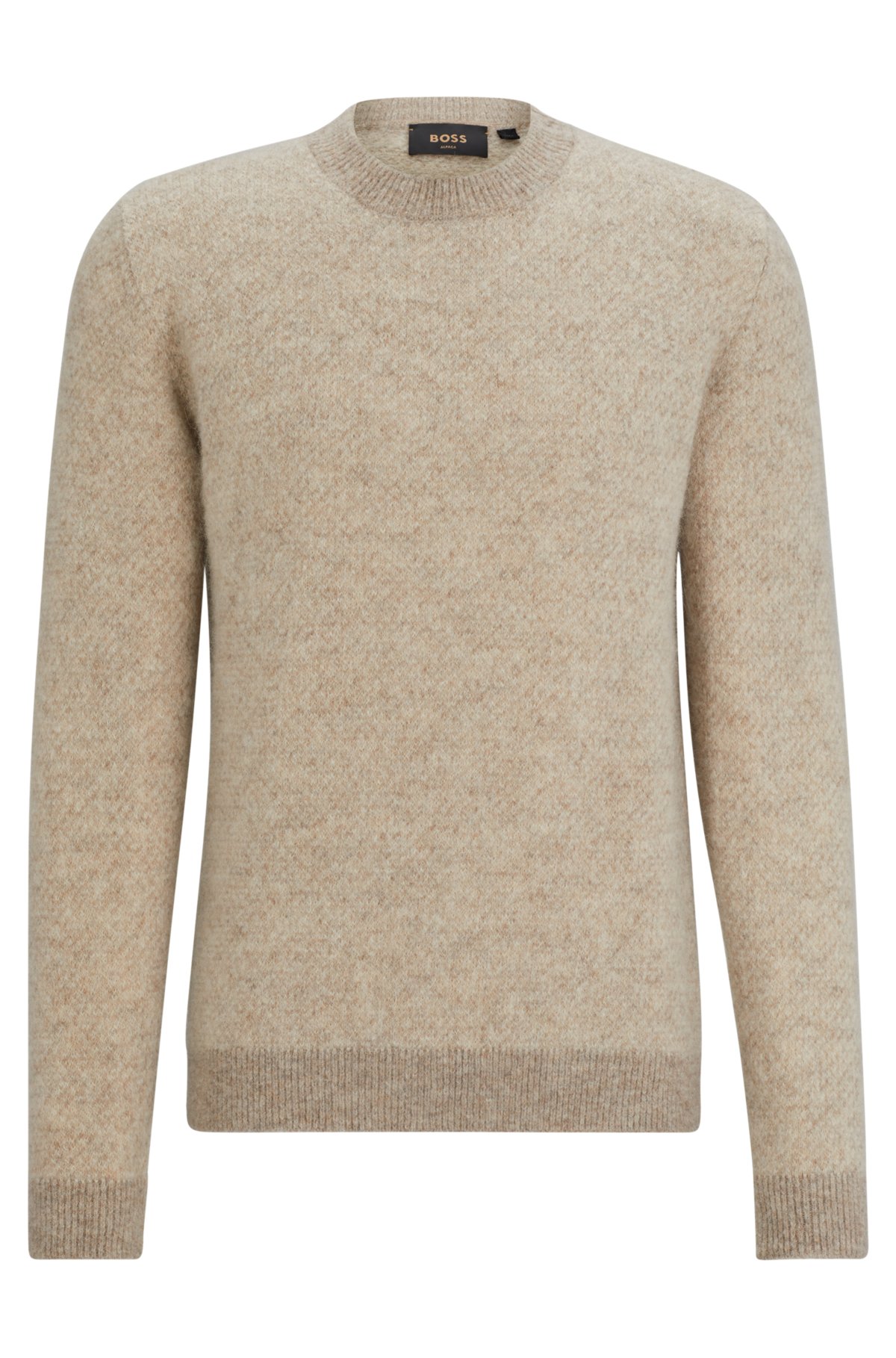 Two-tone sweater in alpaca-blend jacquard, Light Brown
