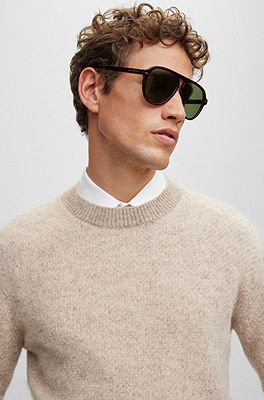 Two-tone sweater in alpaca-blend jacquard