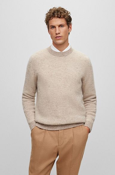 Two-tone sweater in alpaca-blend jacquard, Light Brown