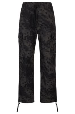 Shop Hugo Regular-fit Cargo Trousers In Dalmatian-print Cotton In Dark Grey