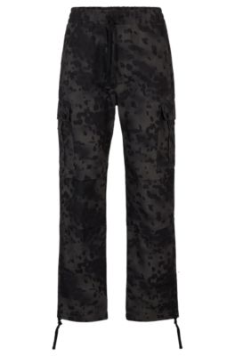 Hugo Boss Regular-fit Cargo Trousers In Dalmatian-print Cotton In Dark Grey