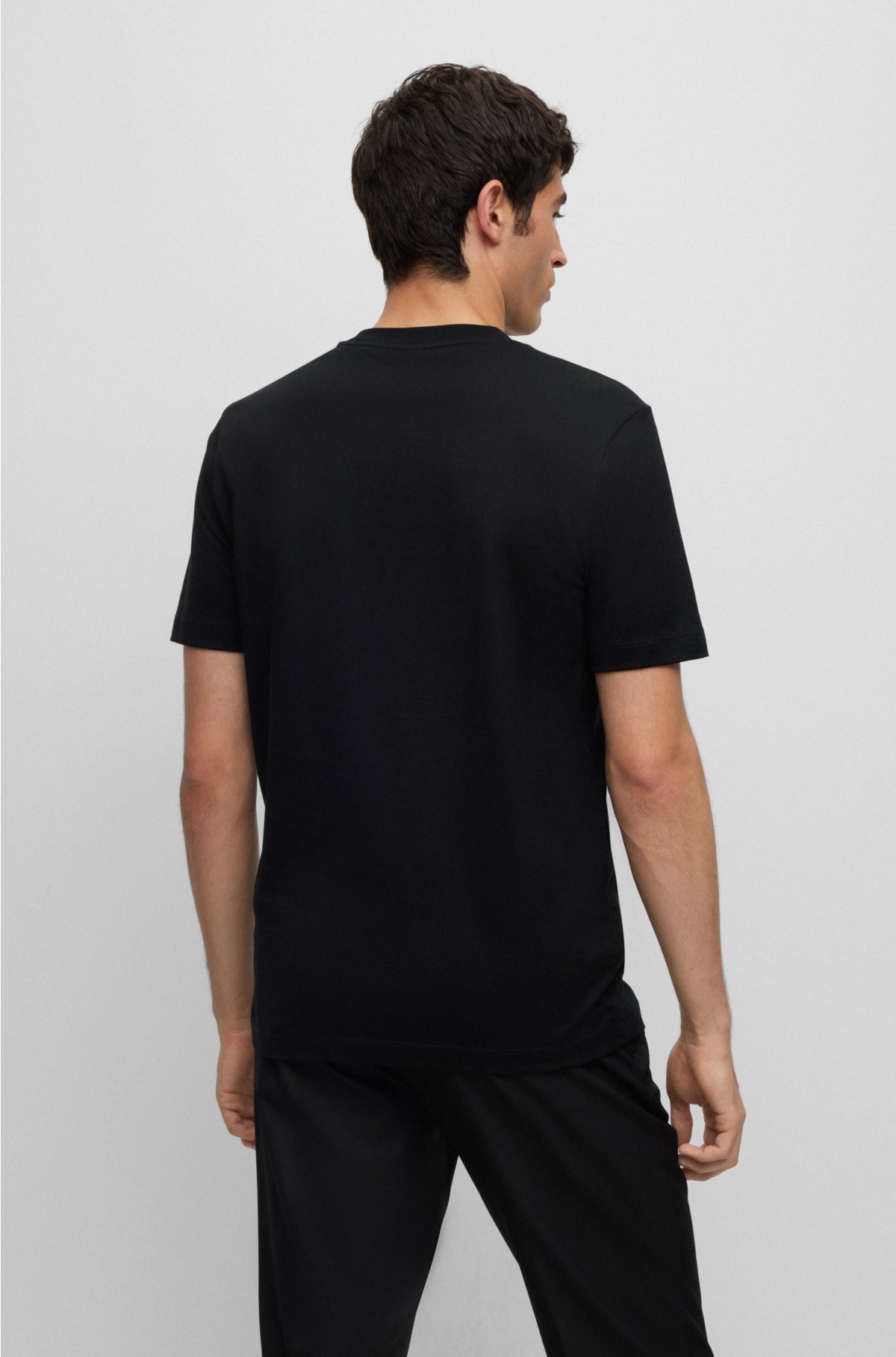 Cotton-jersey T-shirt with degradé logo, Black