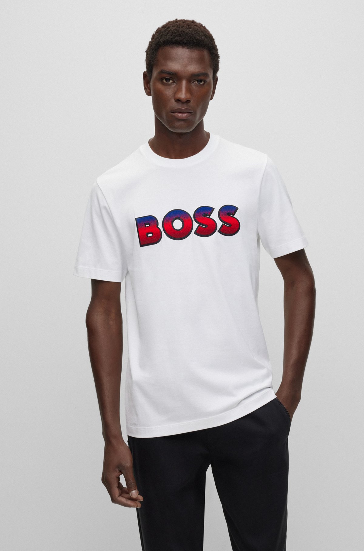 BOSS - Cotton-jersey T-shirt with degradé logo