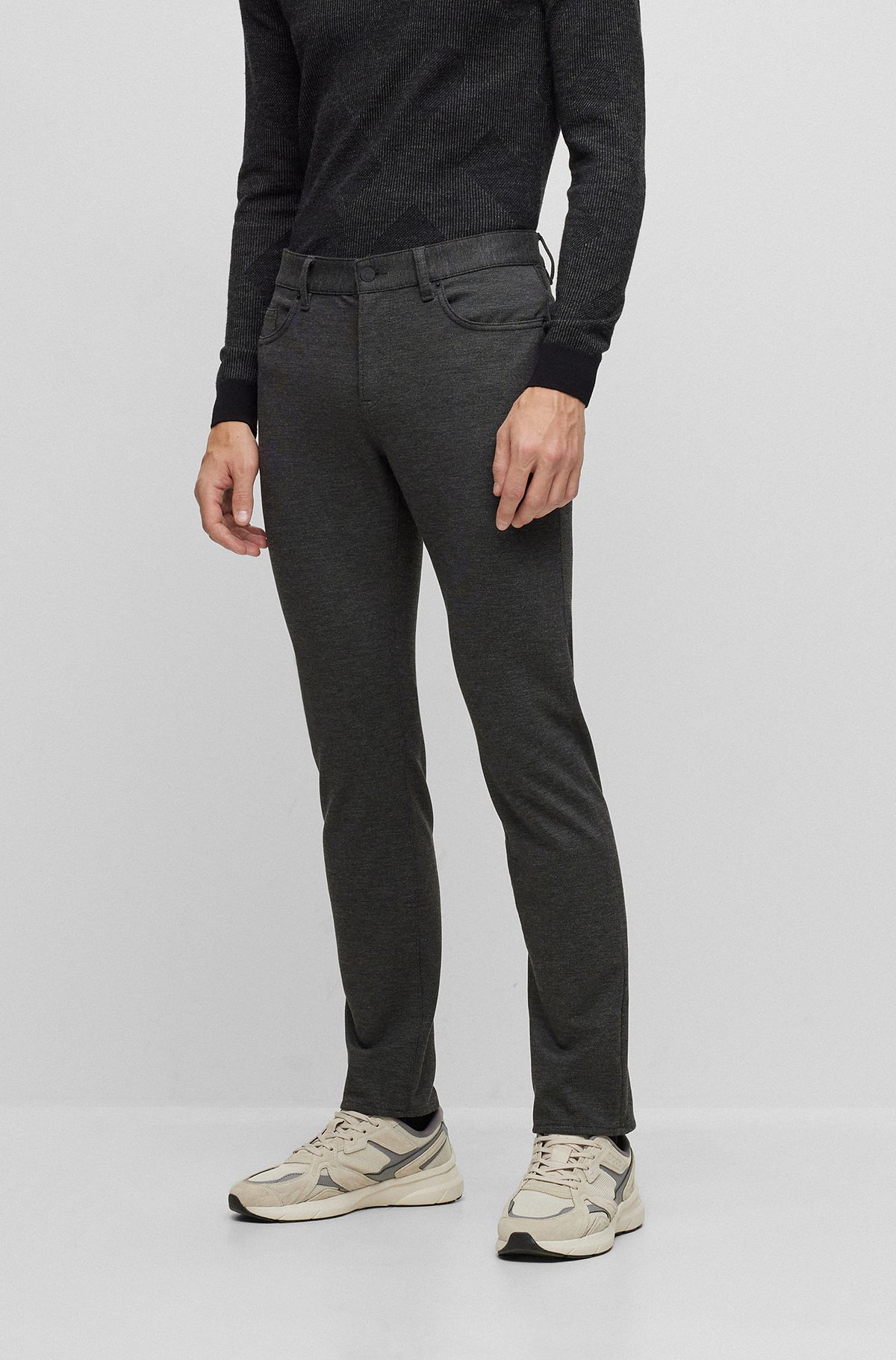 Slim-fit jeans in micro-patterned brushed stretch jersey, Dark Grey