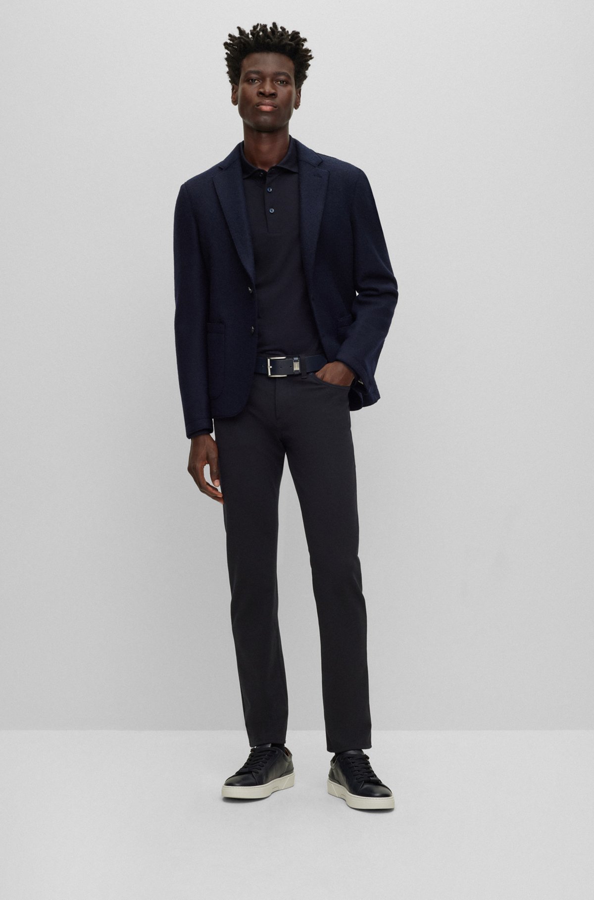 Slim-fit jeans in micro-patterned brushed stretch jersey, Dark Blue