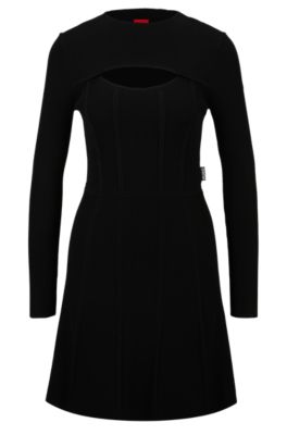 Hugo Fit-and-flare Dress With Cut-out Detail In Black