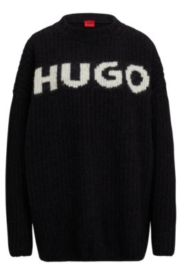 Hugo Oversize-fit Sweater With Logo Jacquard In Black