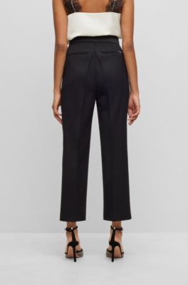 BOSS - Regular-fit tuxedo pants in wool-blend twill - Black