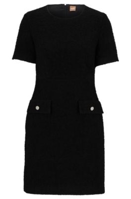 BOSS Slim fit tweed dress with button detail pockets