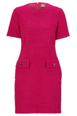 BOSS - Slim-fit tweed dress with button-detail pockets