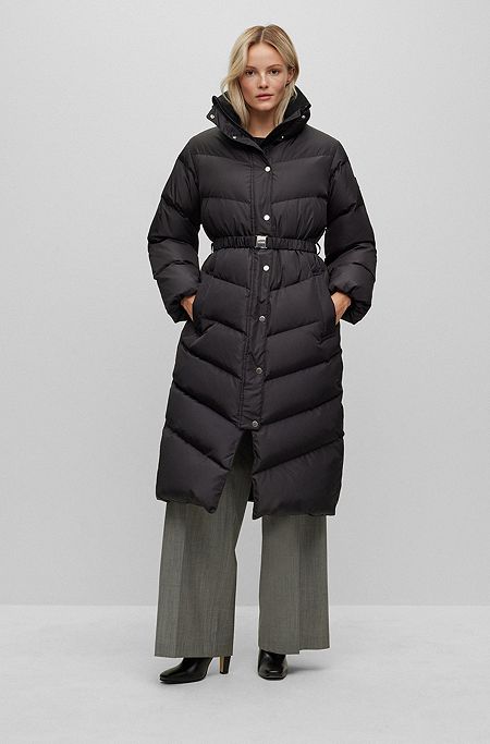 Slim-fit down jacket in water-repellent fabric, Black