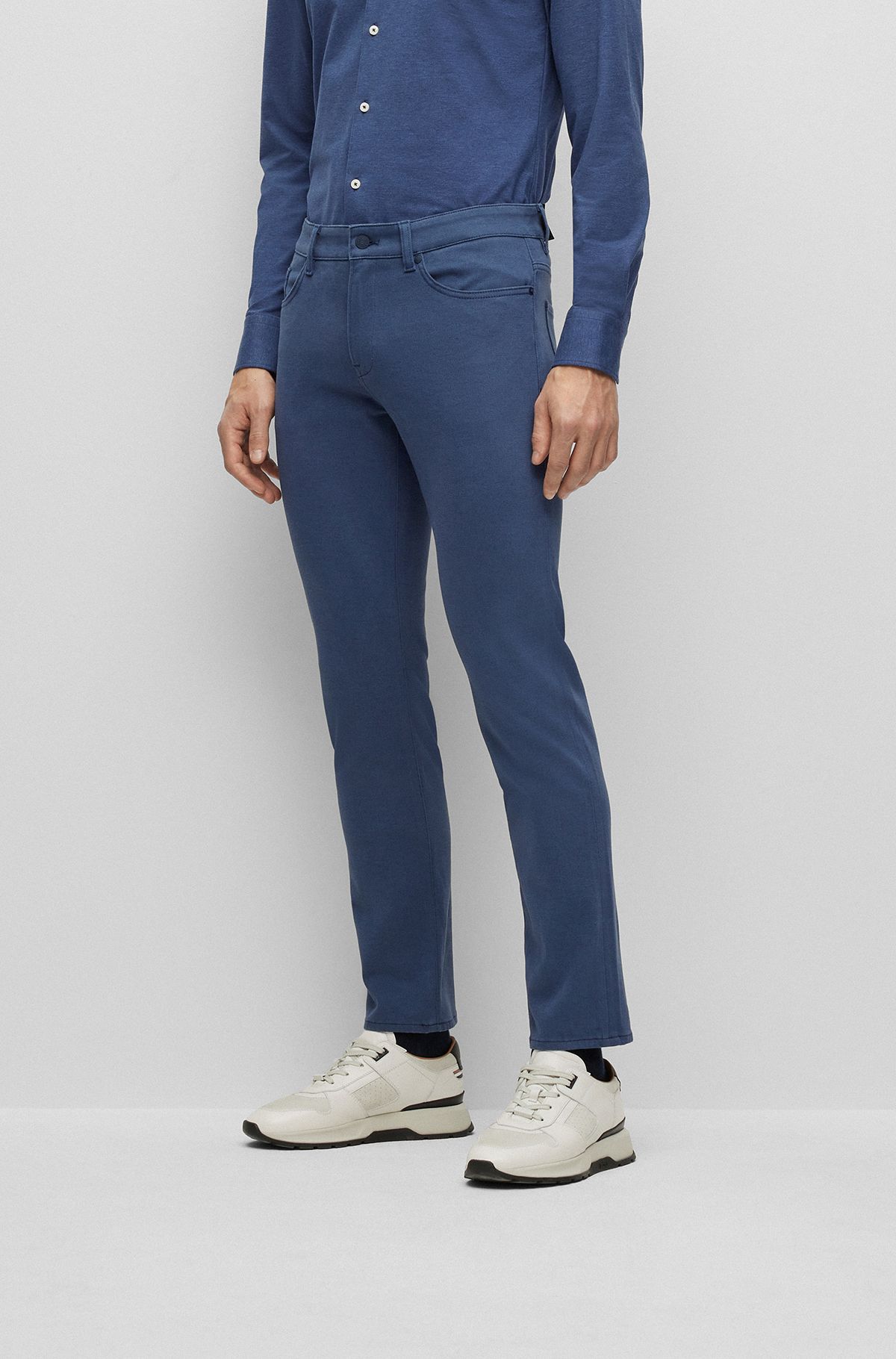 Slim-fit regular-rise jeans in structured denim, Light Blue