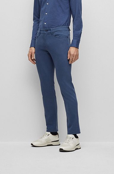 Slim-fit regular-rise jeans in structured denim, Light Blue