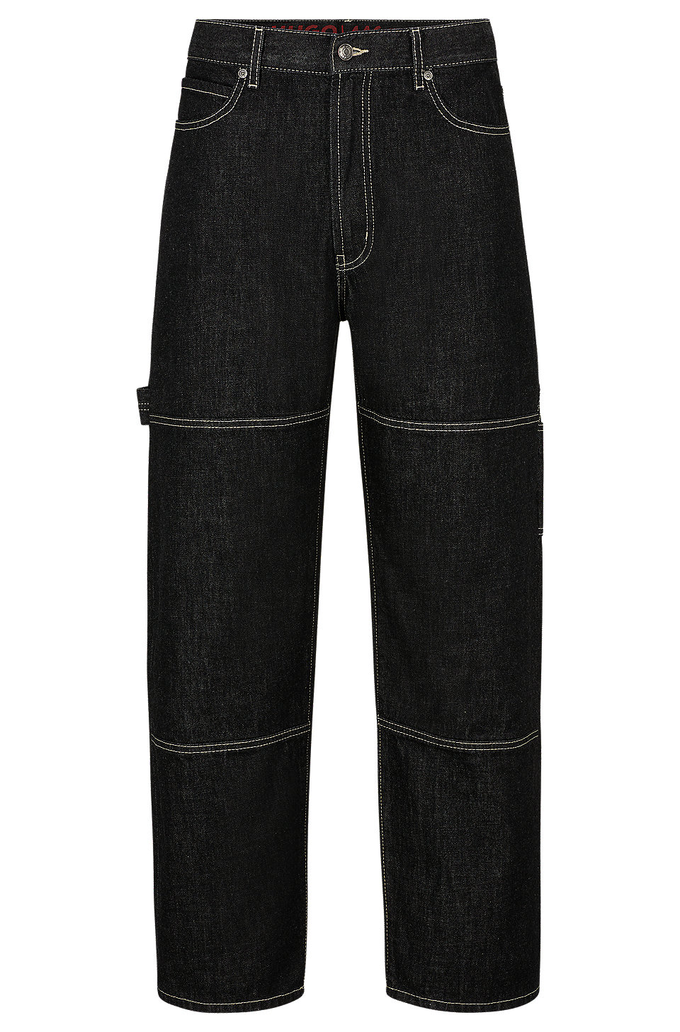 HUGO - Loose-fit jeans in black Japanese rigid denim