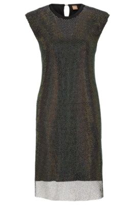 BOSS - Sleeveless regular-fit dress in sparkling mesh