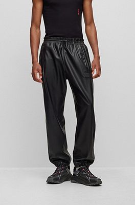 Faux-leather tracksuit bottoms with framed logo