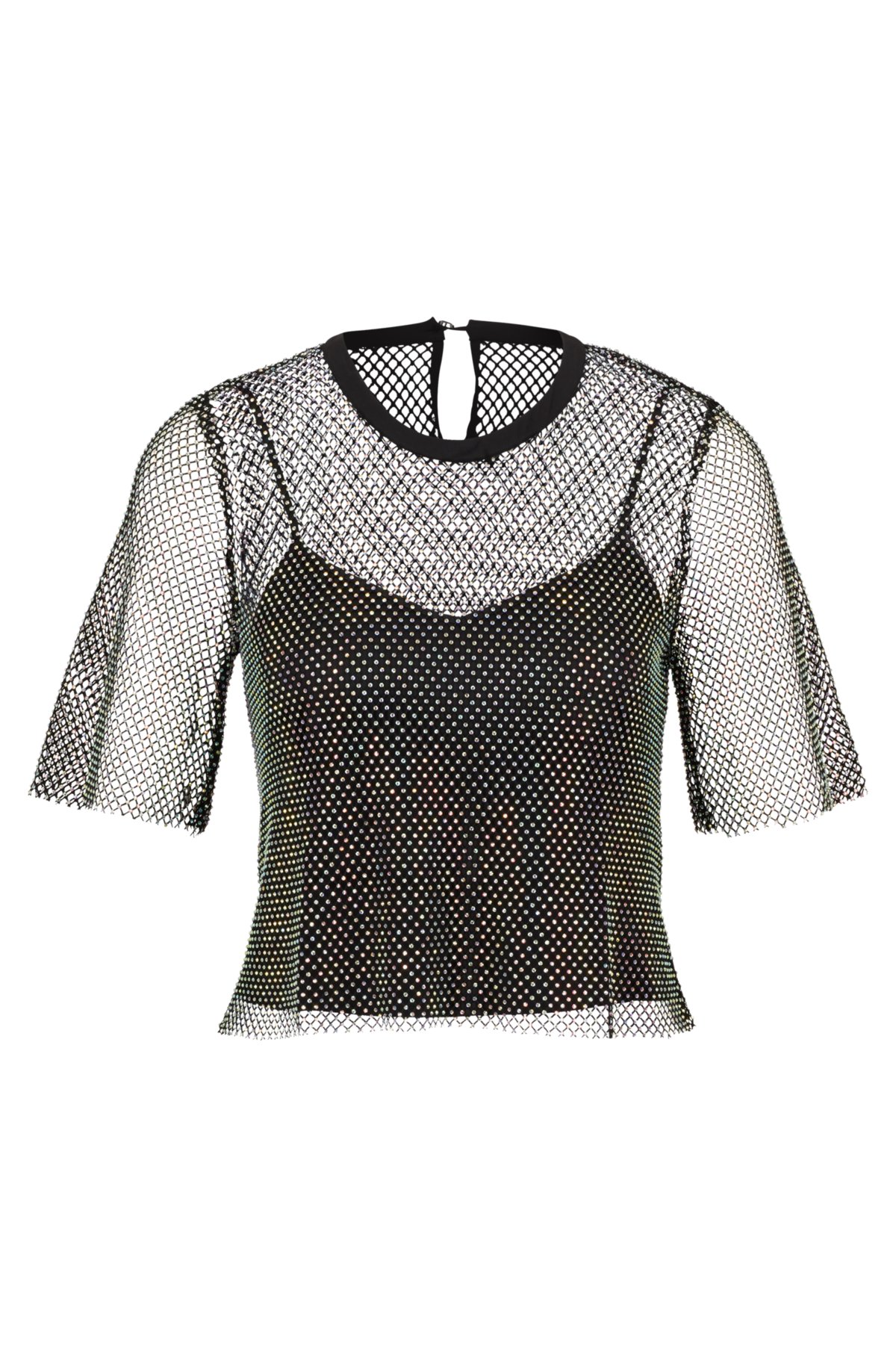 BOSS - Regular-fit blouse in sparkling mesh with crystal details