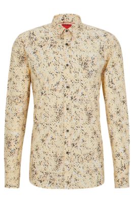 Shop Hugo Extra-slim-fit Shirt In Dalmatian-print Stretch Cotton In Light Beige