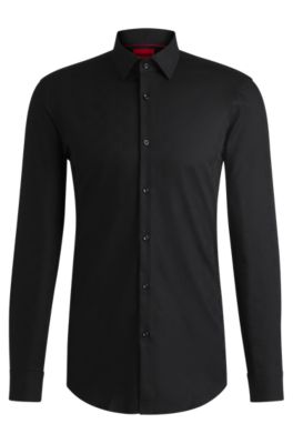 Camisa slim fit de algod&oacute;n con logo de nueva temporada en jacquard, Negro