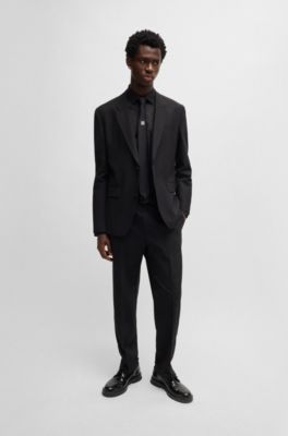 Camisa slim fit de algod&oacute;n con logo de nueva temporada en jacquard, Negro