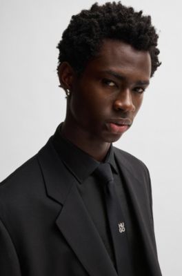 Camisa slim fit de algod&oacute;n con logo de nueva temporada en jacquard, Negro