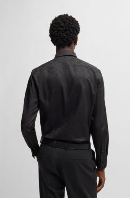 Camisa slim fit de algod&oacute;n con logo de nueva temporada en jacquard, Negro