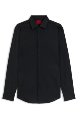 Slim-fit shirt in cotton with a stacked-logo jacquard, Black