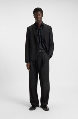 Slim-fit shirt in cotton with a stacked-logo jacquard, Black