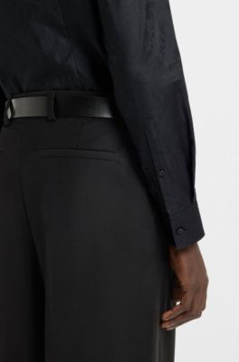 Slim-fit shirt in cotton with a stacked-logo jacquard, Black
