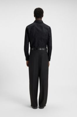 Slim-fit shirt in cotton with a stacked-logo jacquard, Black