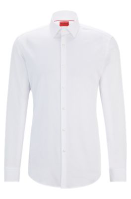 Shop Hugo Slim-fit Shirt In Cotton With A Stacked-logo Jacquard In White