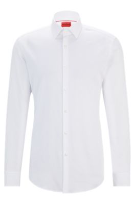 Chemise Slim Fit en coton &agrave; logo jacquard revisit&eacute;, Blanc